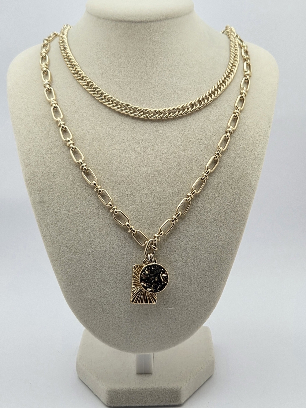 ​J. Crew Gold Tone Layered Chain Pendant Necklace 17"